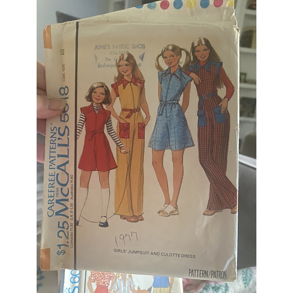 Vintage 1977 McCalls 5618 Girls Jumpsuit Culotte Dress Pattern Size 10 Cut